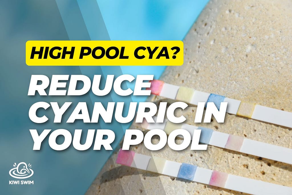 Pool water being tested for high cyanuric acid beside a residential swimming pool.