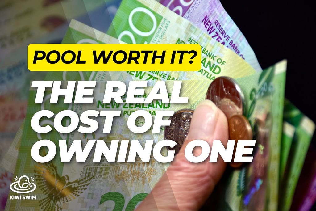 A hand holding New Zealand notes and coins, money for pools.
