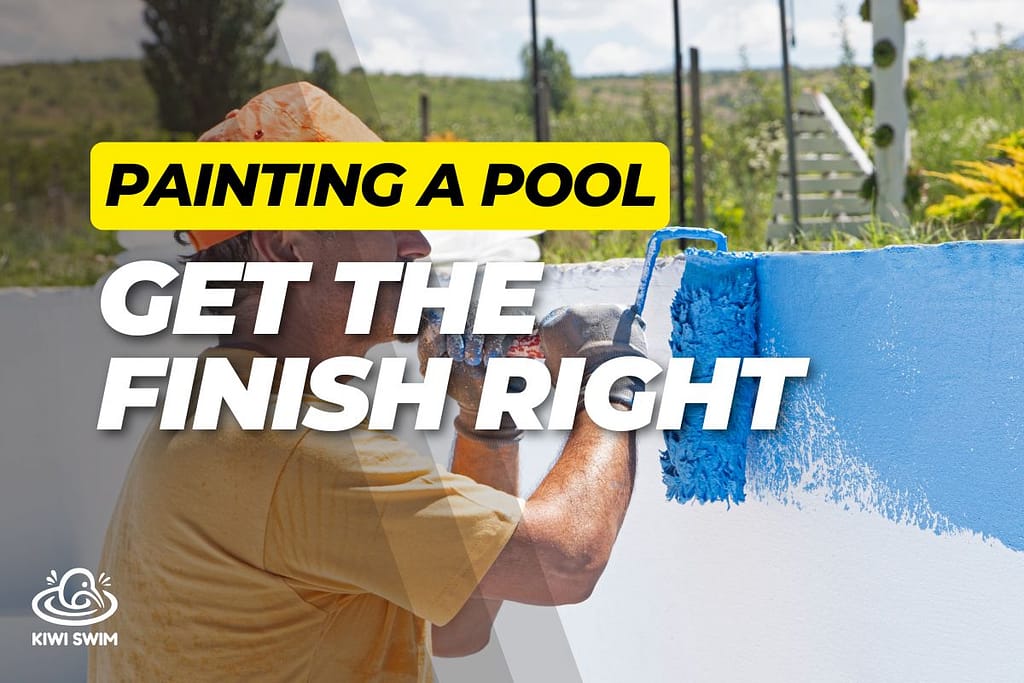 A man freshly painting his residential swimming pool blue