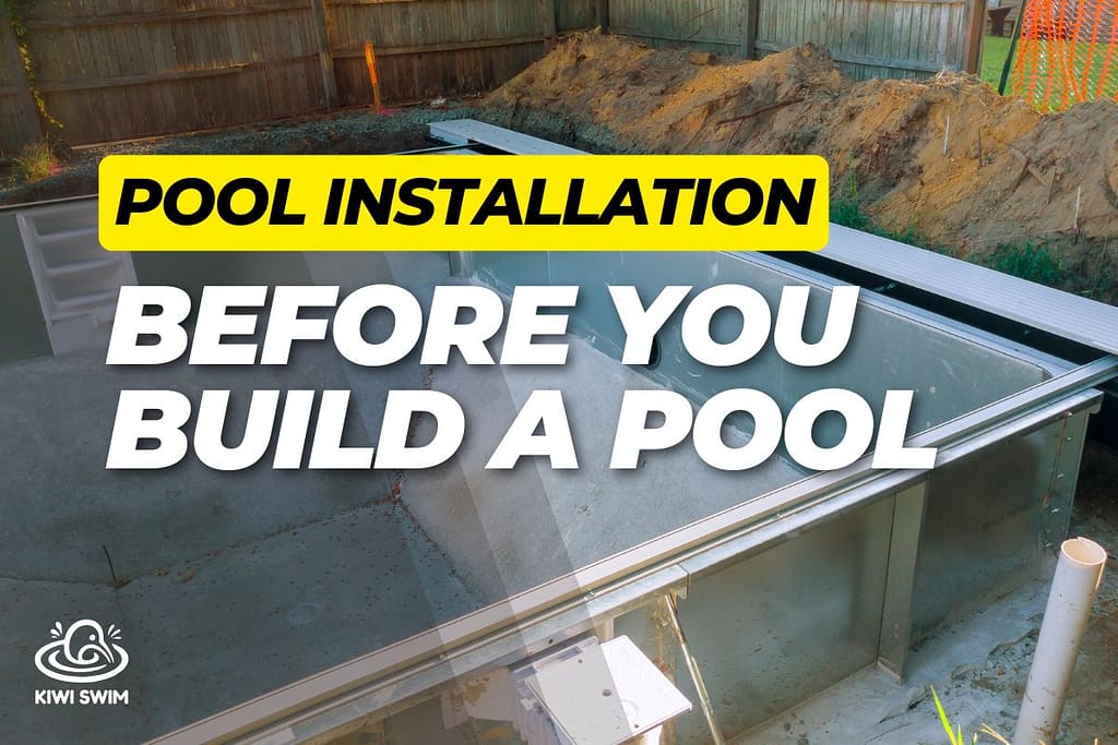 Residential swimming pool installation with fencing and construction work.