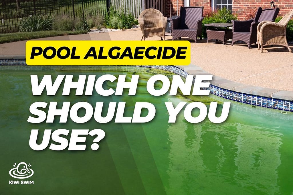 Residential swimming pool with algae growth and algaecide treatment needed.