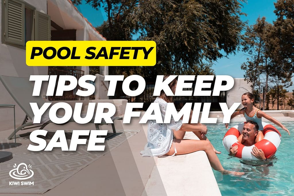 a family enjoying their residential pool on a nice day