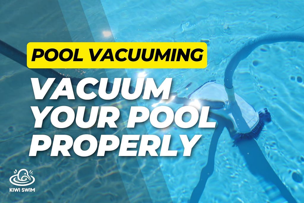 A pool vacuum and hose in a residential swimming pool